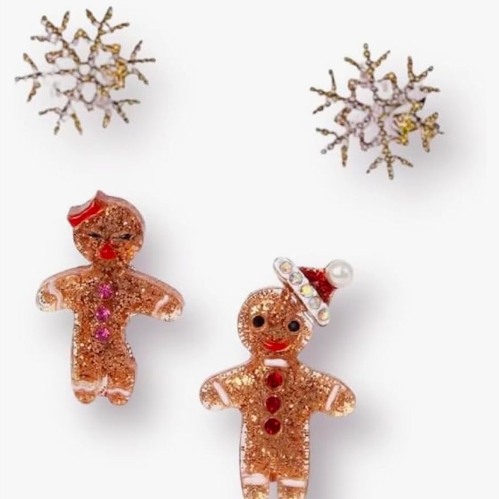 New Betsey Johnson Gingerbread And Snowflake stud Earrings - Picture 1 of 12
